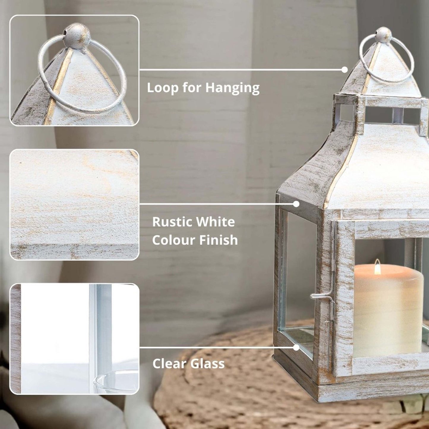 Miami Lantern, Rustic White - Set - Behoma