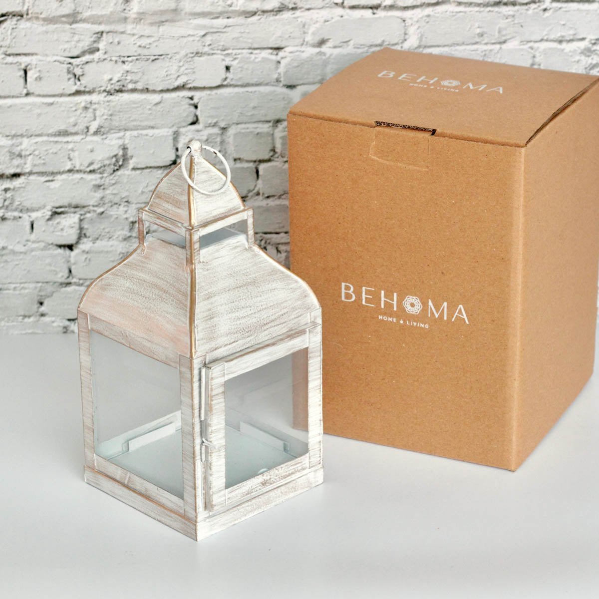 Miami Lantern, Rustic White - Set - Behoma