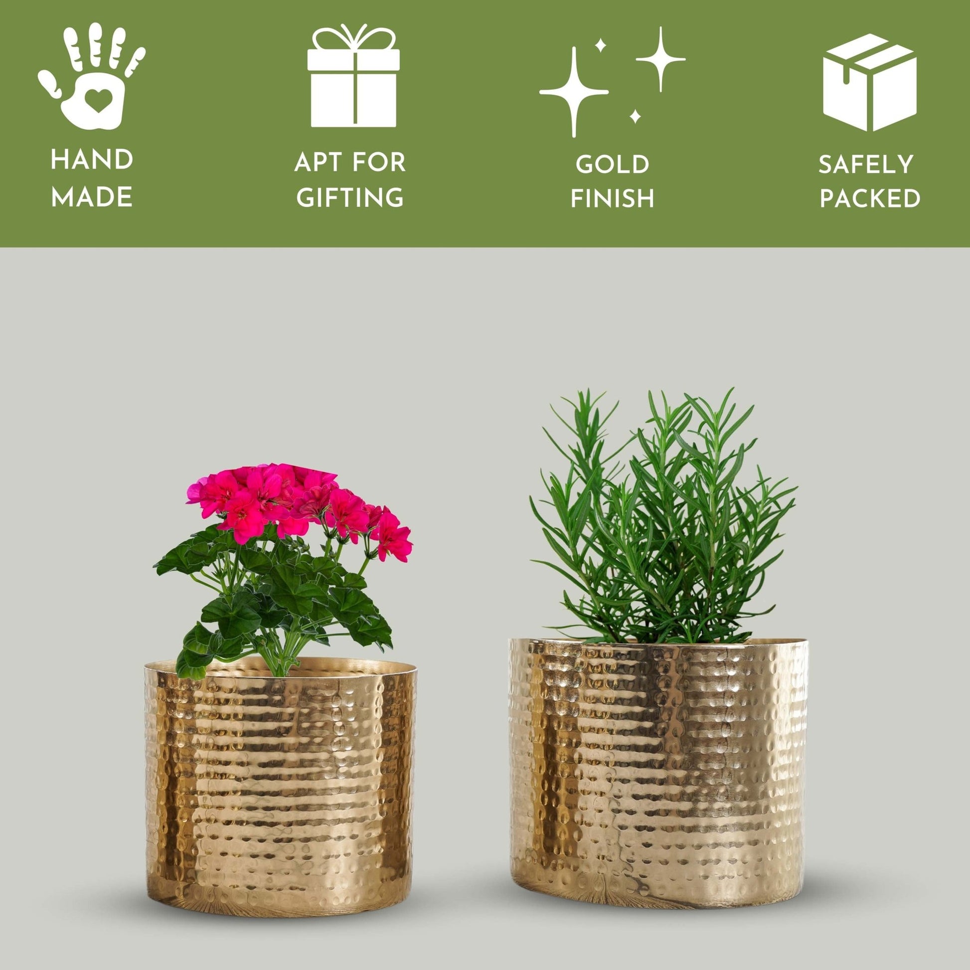 Mini Table - top Hammered Planter, Gold, Set - 4.1'' & 3.5'' - Behoma