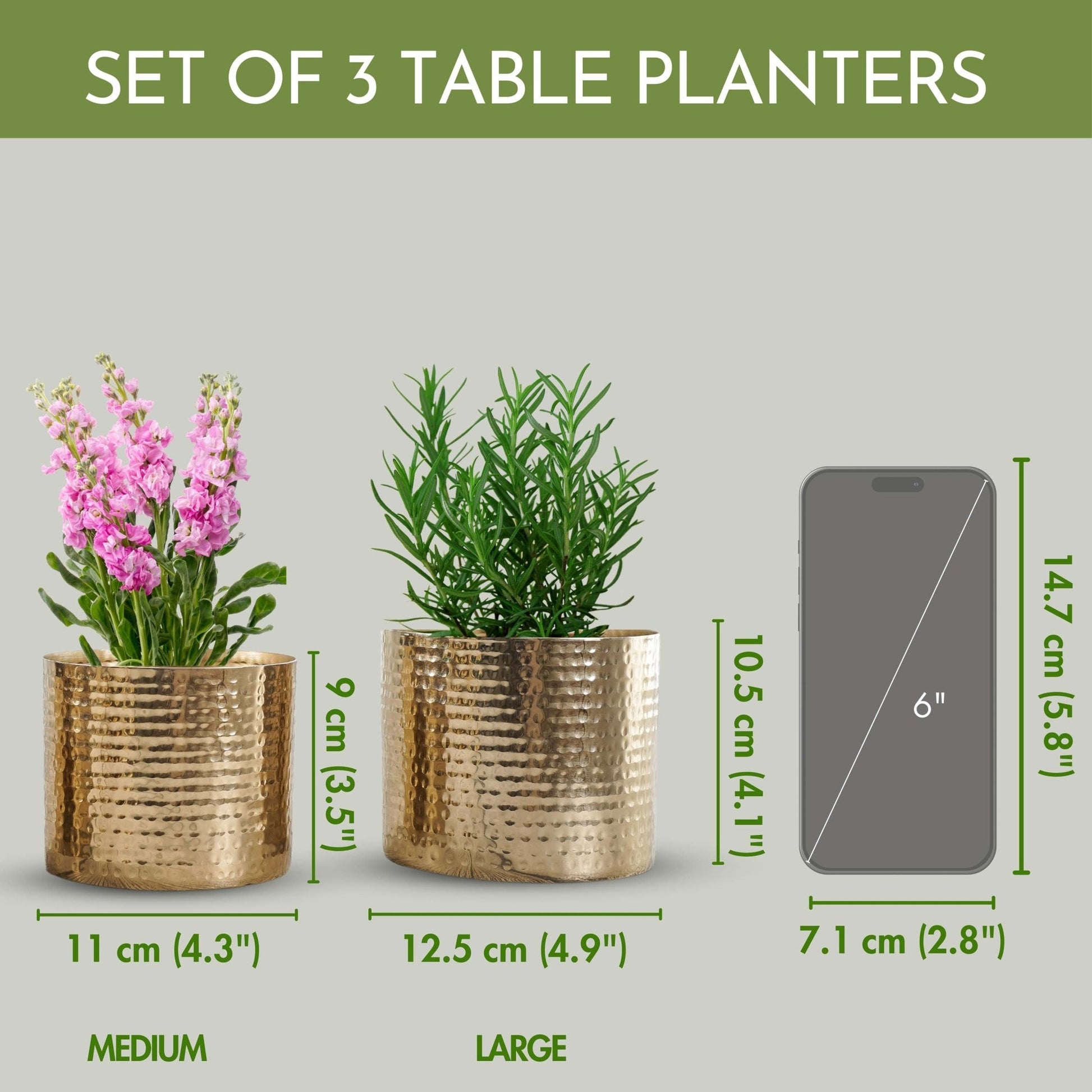 Mini Table - top Hammered Planter, Gold, Set - 4.1'' & 3.5'' - Behoma