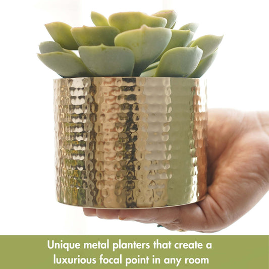 Mini Table - top Hammered Planter, Gold, Set - 4.1'', 3.5'' & 3.1'' - Behoma