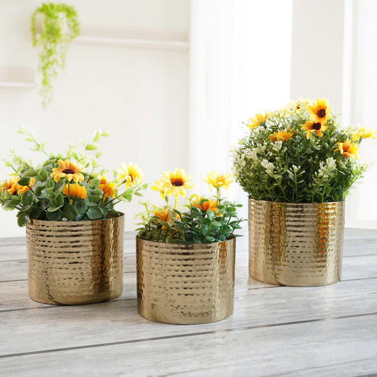 Mini Table - top Hammered Planter, Gold, Set - 4.1'', 3.5'' & 3.1'' - Behoma