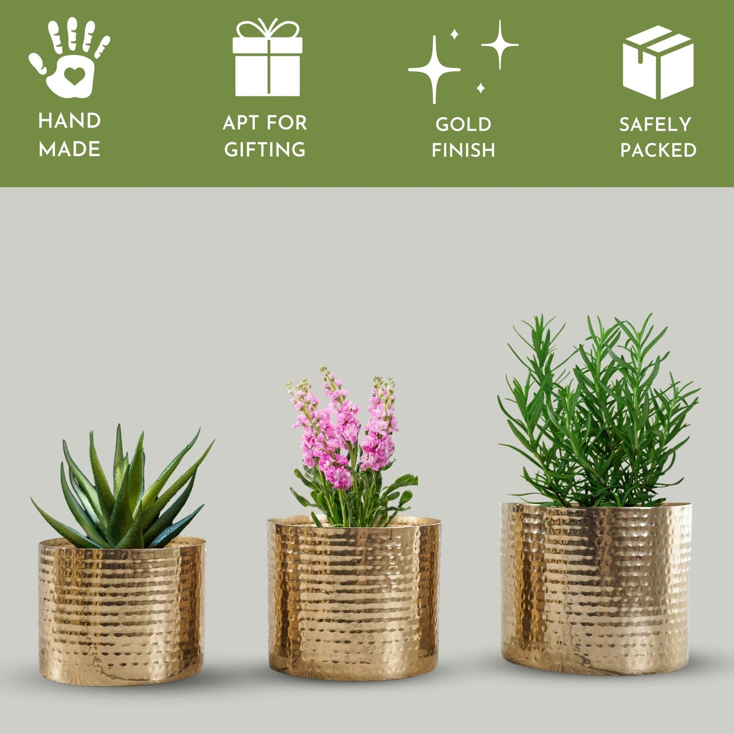 Mini Table - top Hammered Planter, Gold, Set - 4.1'' & 3.5'' - Behoma