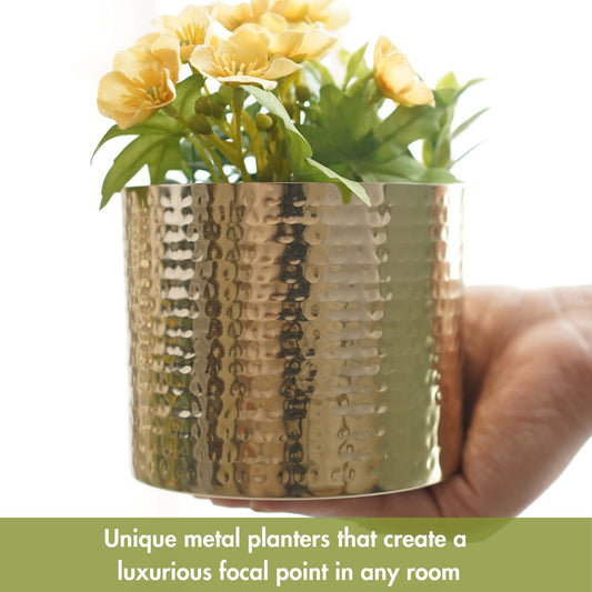 Mini Table - top Hammered Planter, Gold, Set - 4.1'' & 3.5'' - Behoma