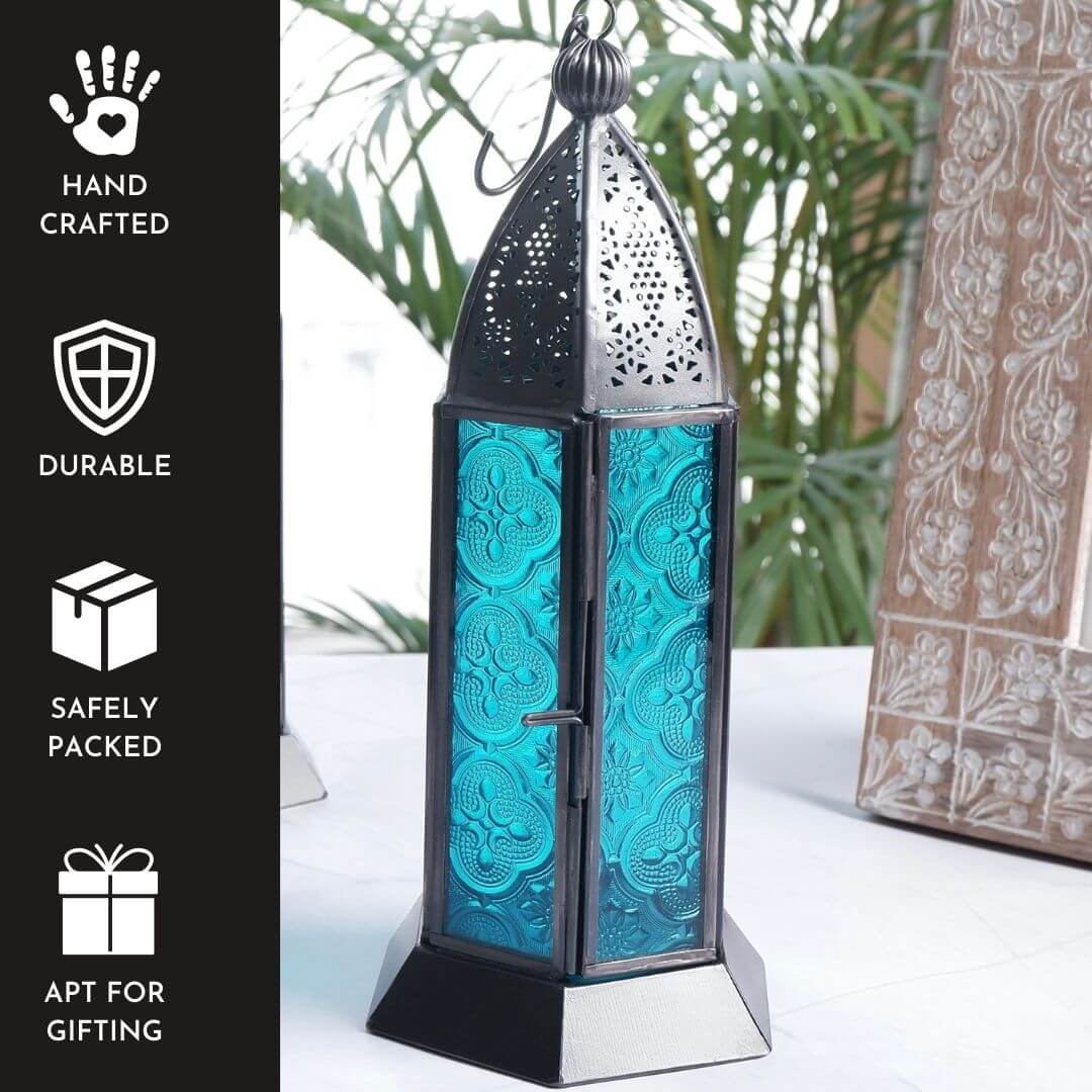 Moroccan Lanterns, Blue - 9.2''X 4.1'' - Behoma