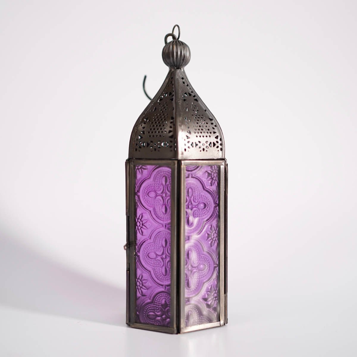 Moroccan Lanterns, Blue & Lilac, Set of 2 - 7.4''X 2.5'' Each - Behoma