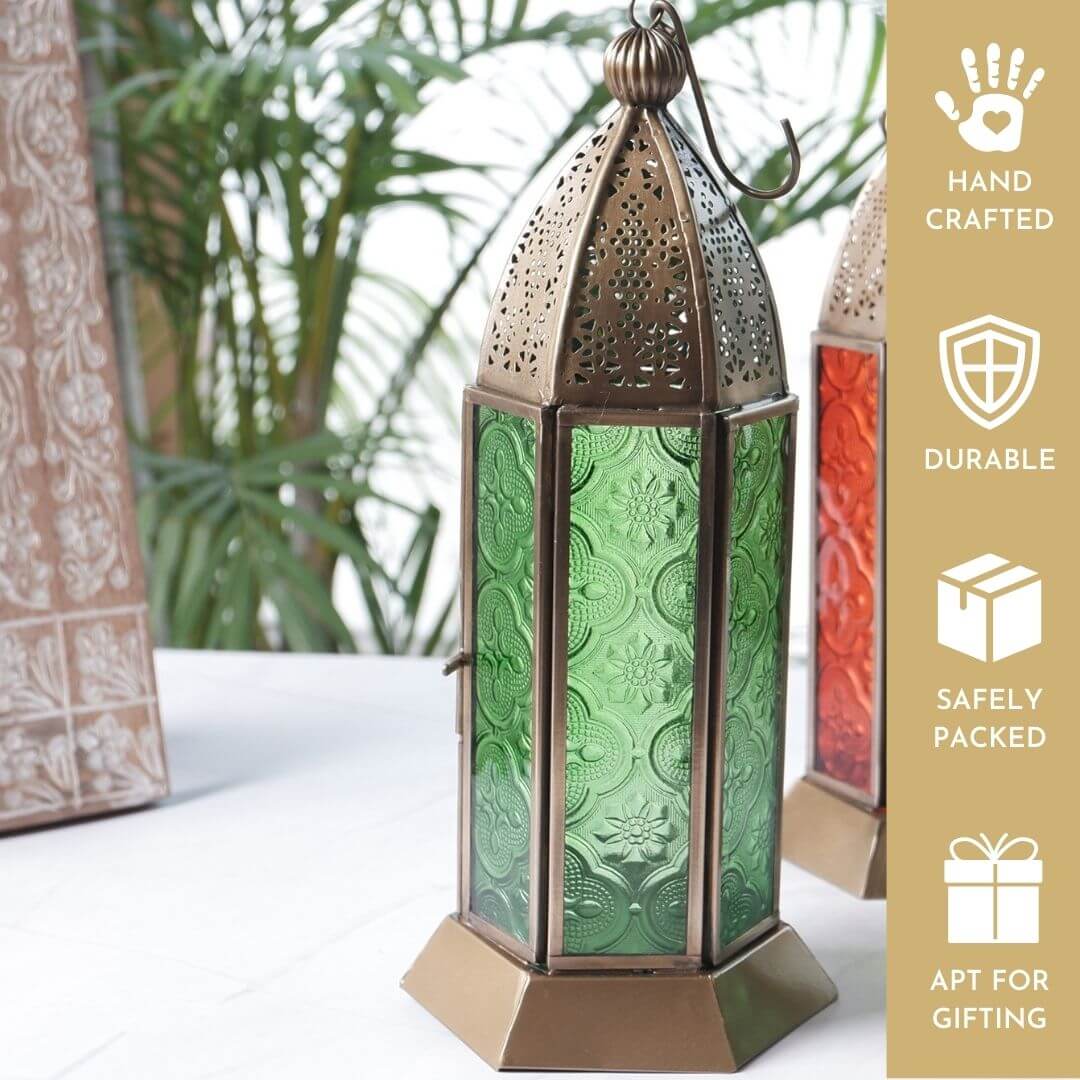 Moroccan Lanterns, Green - 9.2''X 4.1'' - Behoma