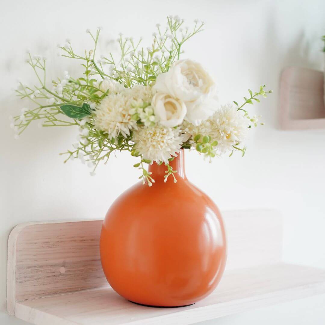 Orange Metal Flower Vase, 8.2'' - Behoma