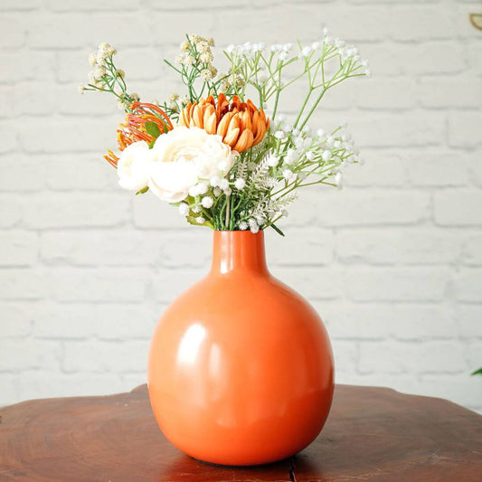 Orange Metal Flower Vase, 8.2'' - Behoma