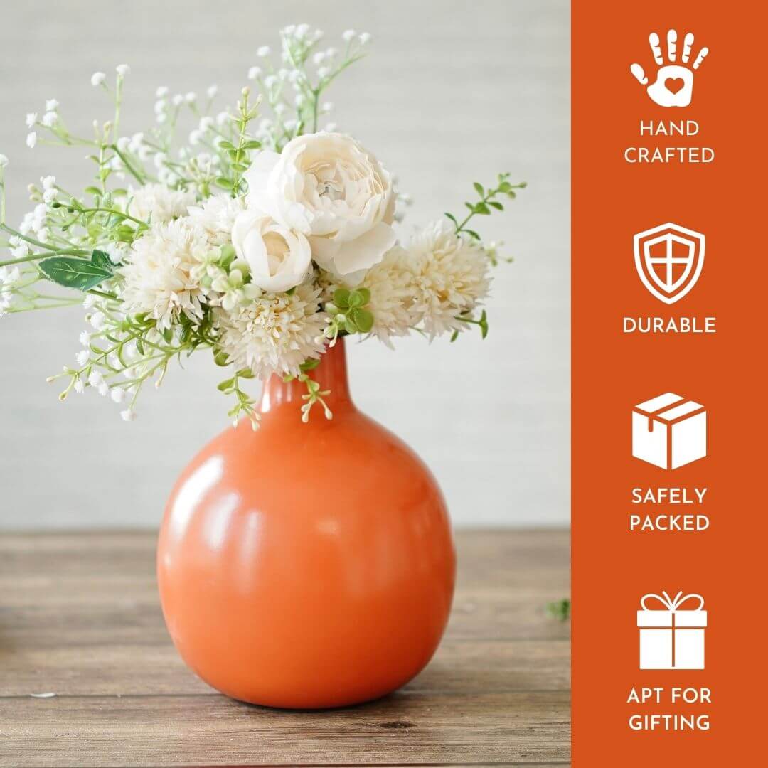 Orange Metal Flower Vase, 8.2'' - Behoma