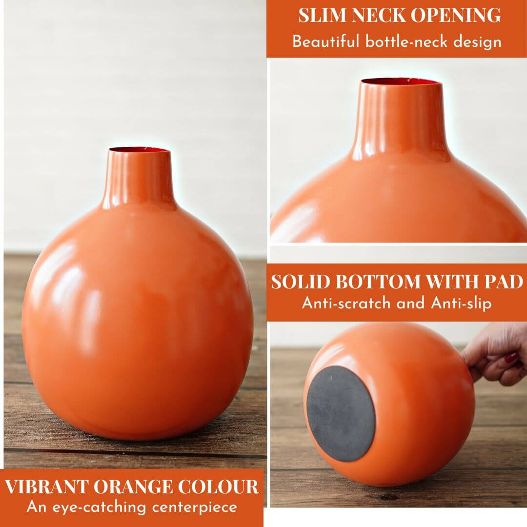 Orange Metal Flower Vase, 8.2'' - Behoma