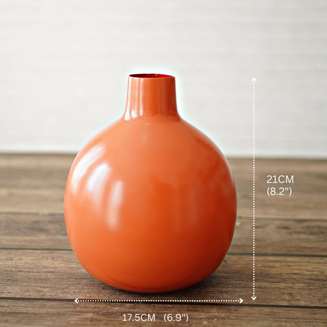 Orange Metal Flower Vase, 8.2'' - Behoma