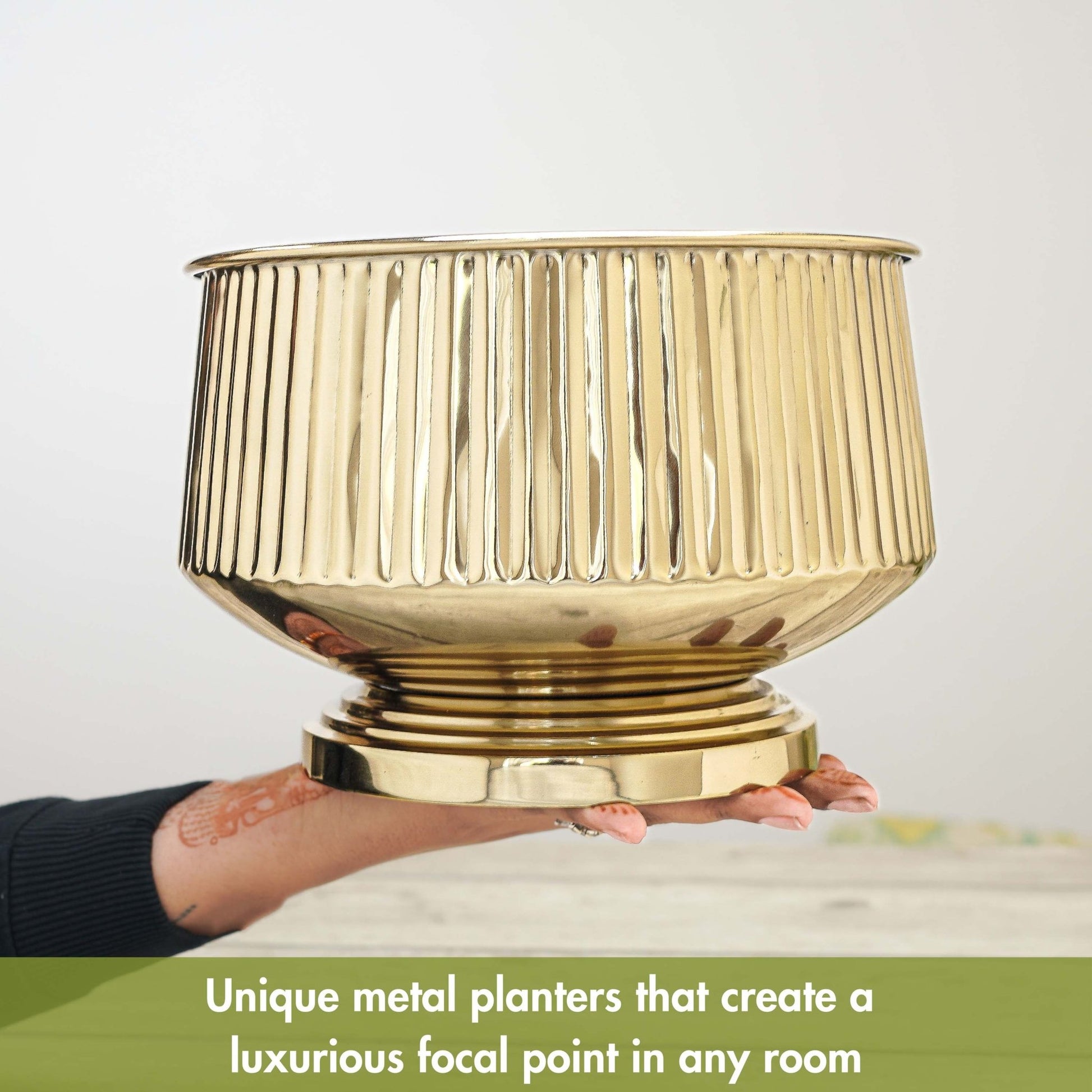 Pedestal Fluted Metal Planter - Behoma