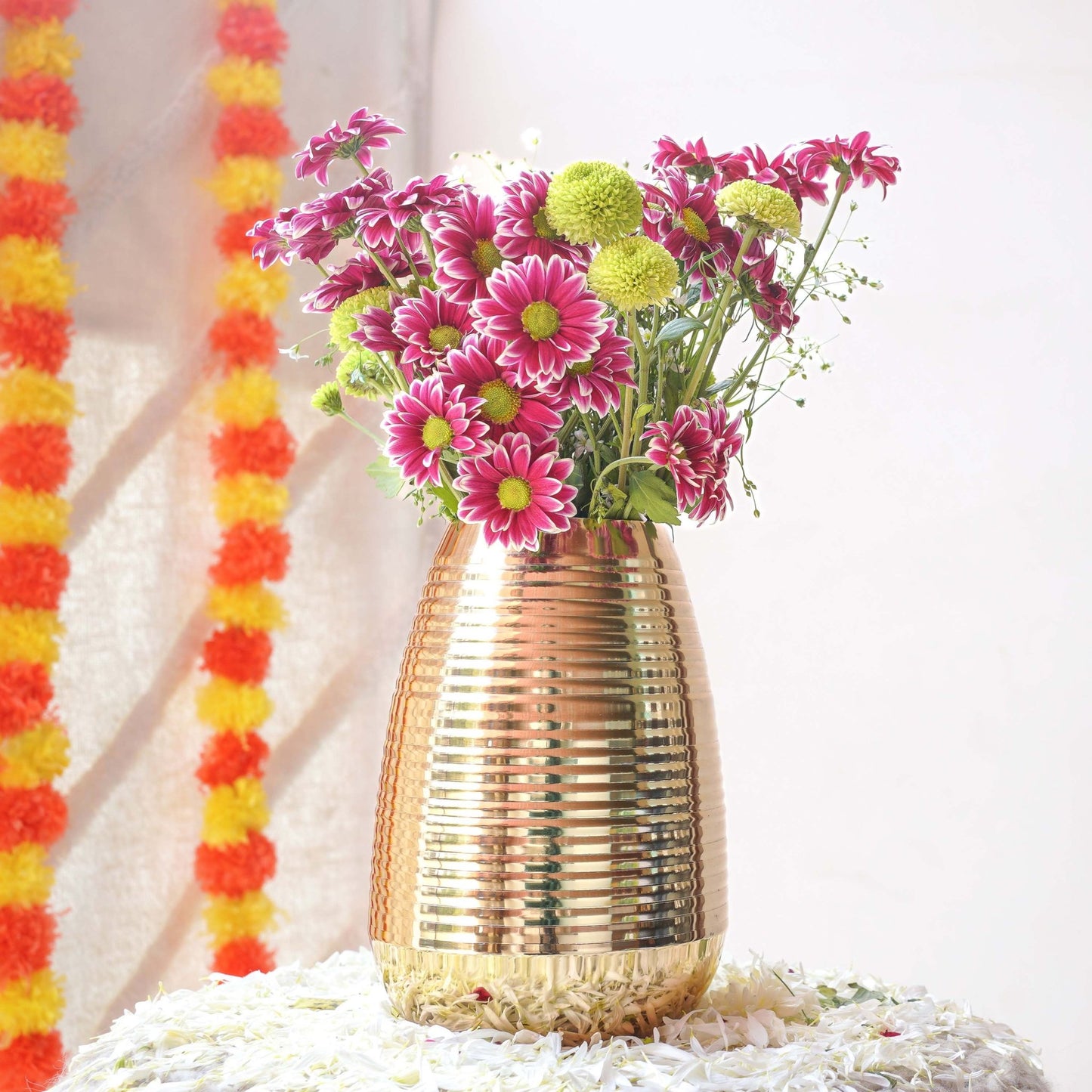 Ribbed Gold Metal Flower Vase - Behoma