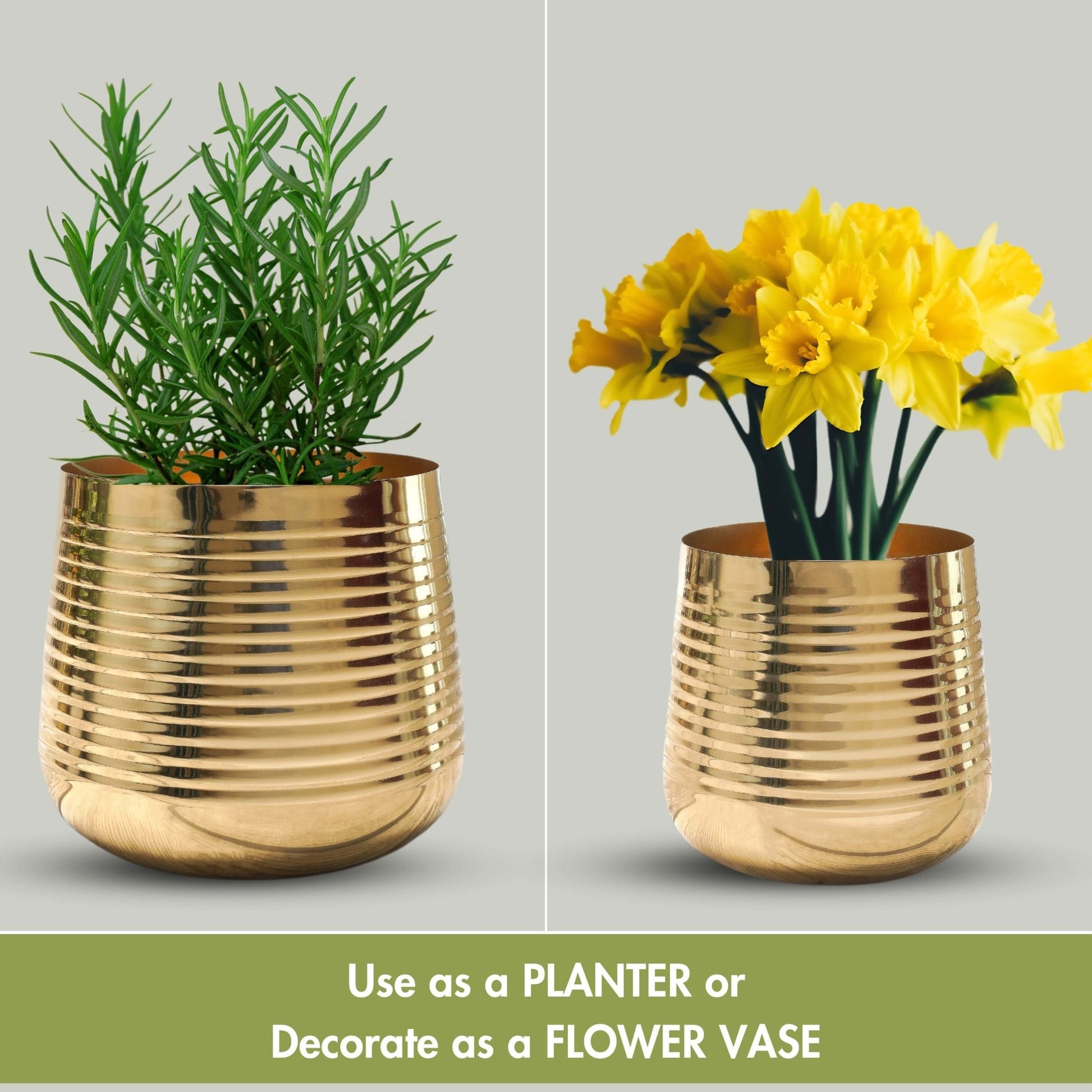 Ribbed Metal Planter Set - Behoma