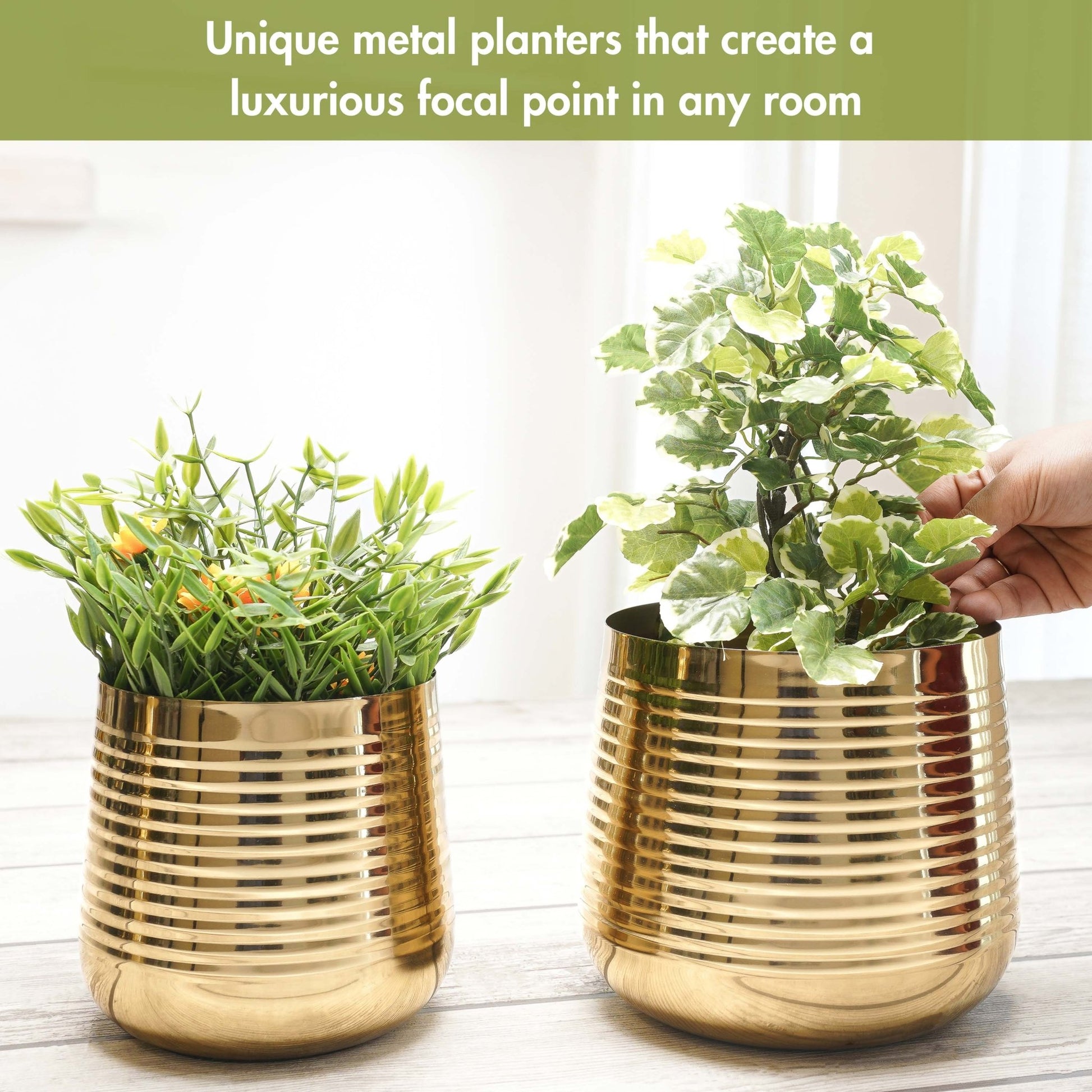 Ribbed Metal Planter Set - Behoma