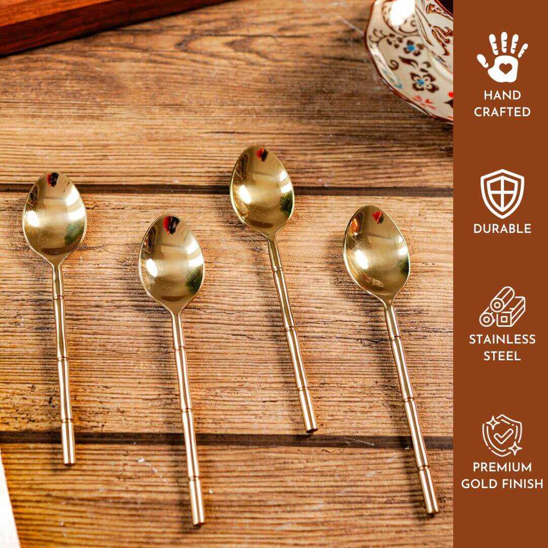 Stainless Steel Bamboo Spoon (Gold) - Set of 4 - Behoma