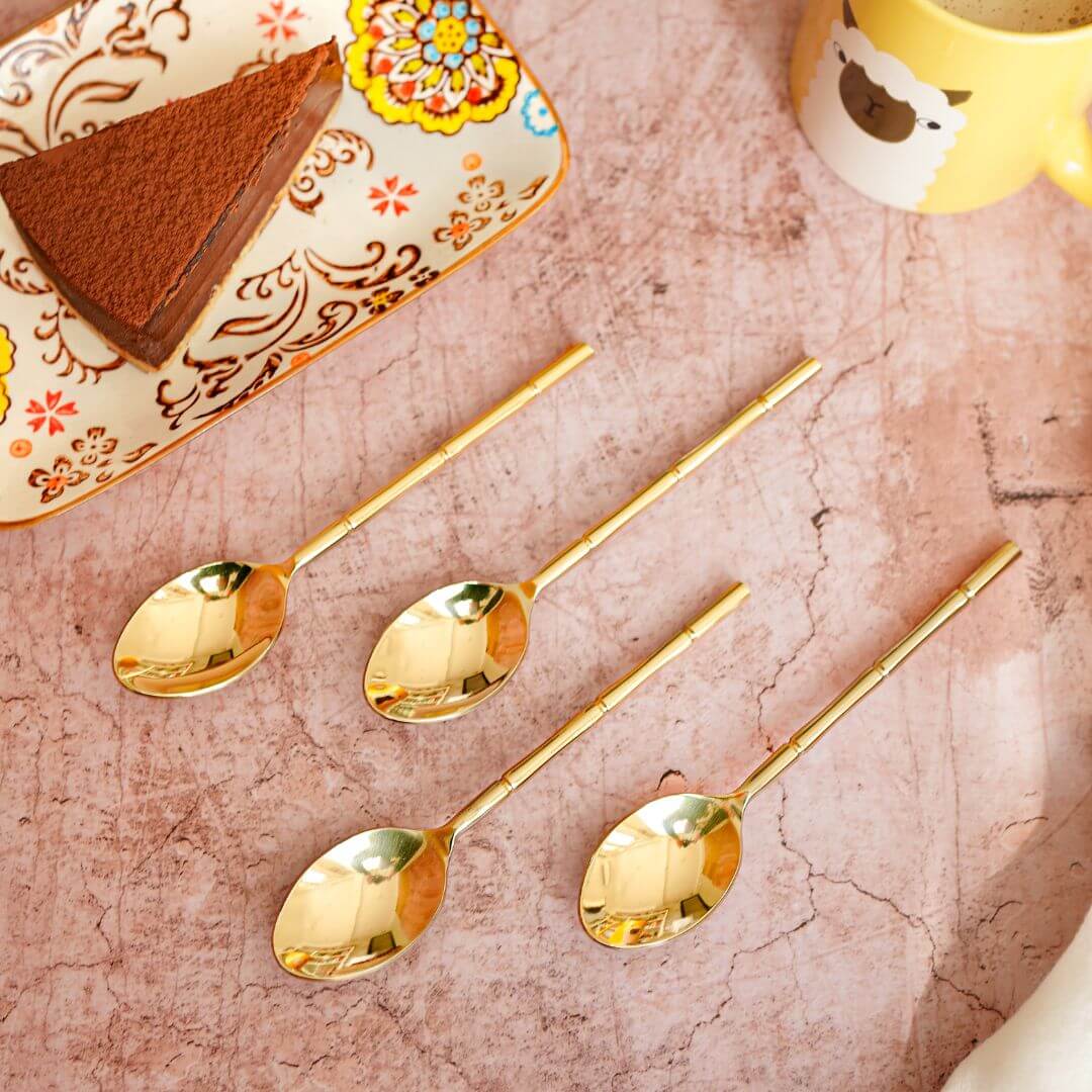 Stainless Steel Bamboo Spoon (Gold) - Set of 4 - Behoma