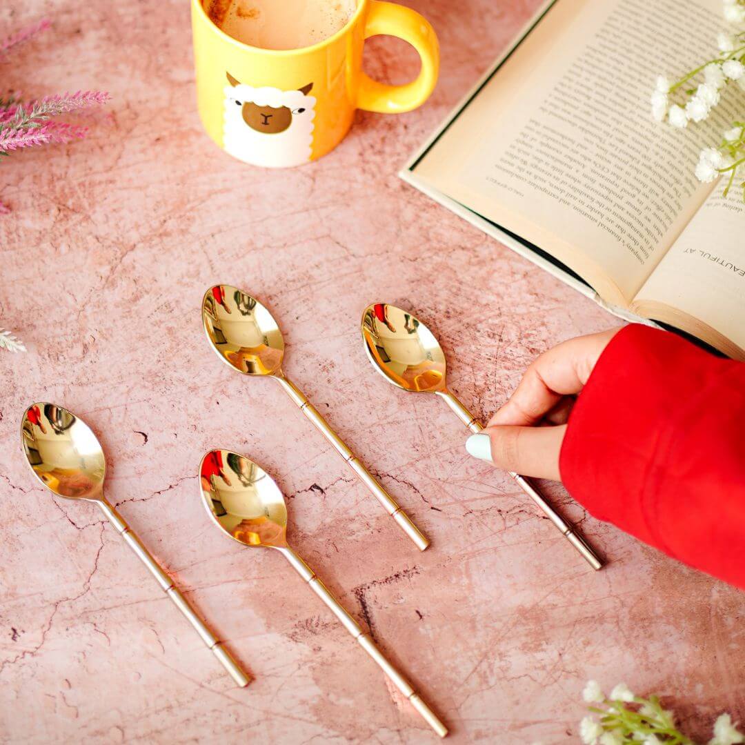 Stainless Steel Bamboo Spoon (Gold) - Set of 4 - Behoma