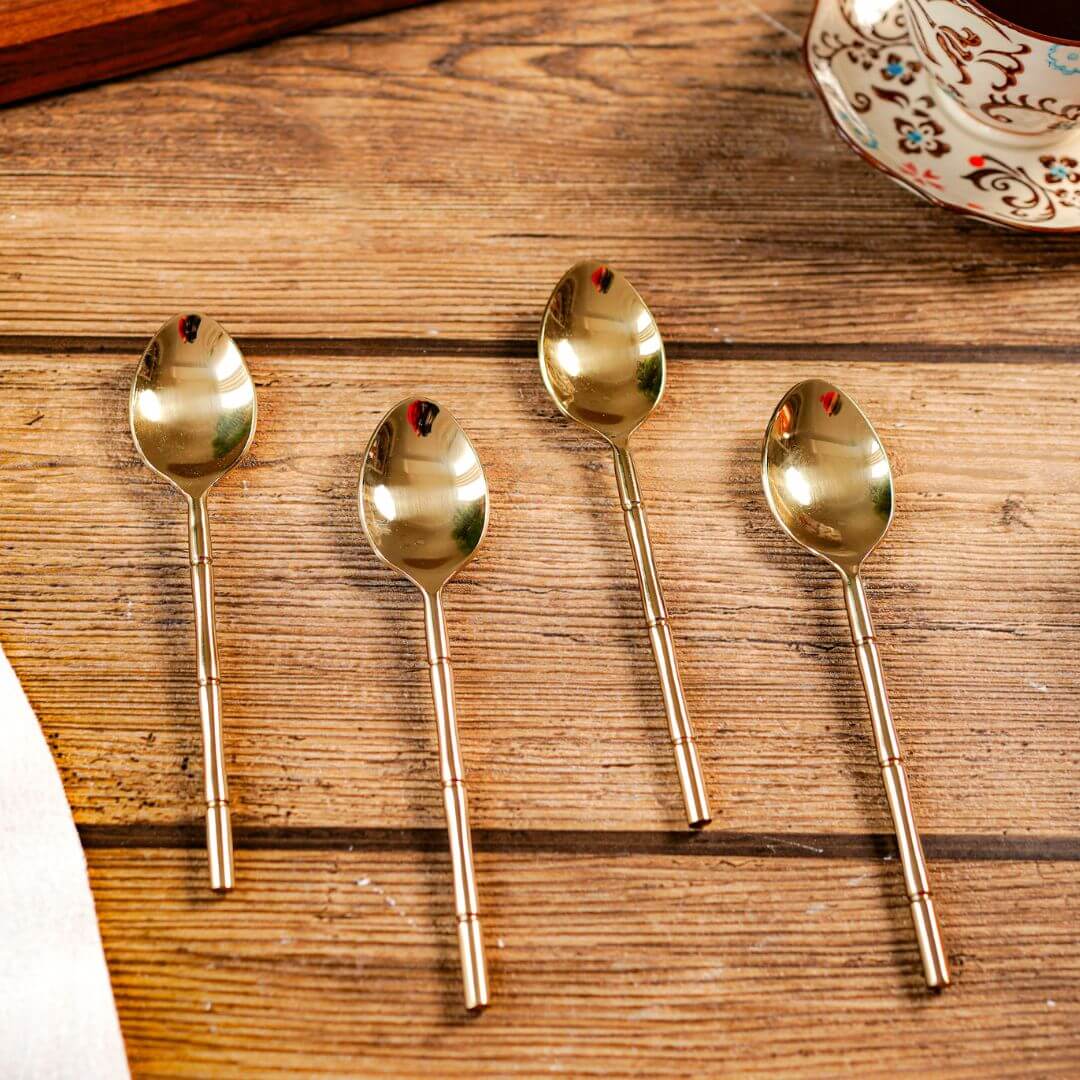 Stainless Steel Bamboo Spoon (Gold) - Set of 4 - Behoma