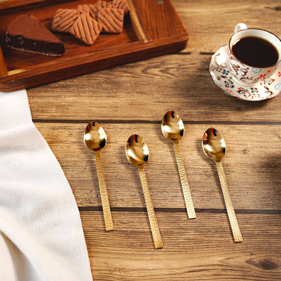 Stainless Steel Hammered Spoon (Gold) - Set of 4 - Behoma