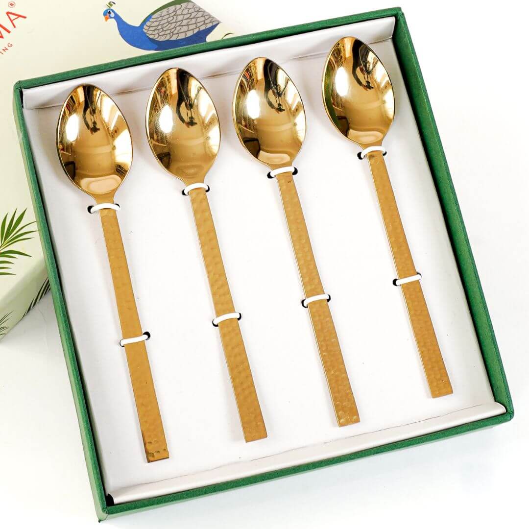 Stainless Steel Hammered Spoon (Gold) - Set of 4 - Behoma