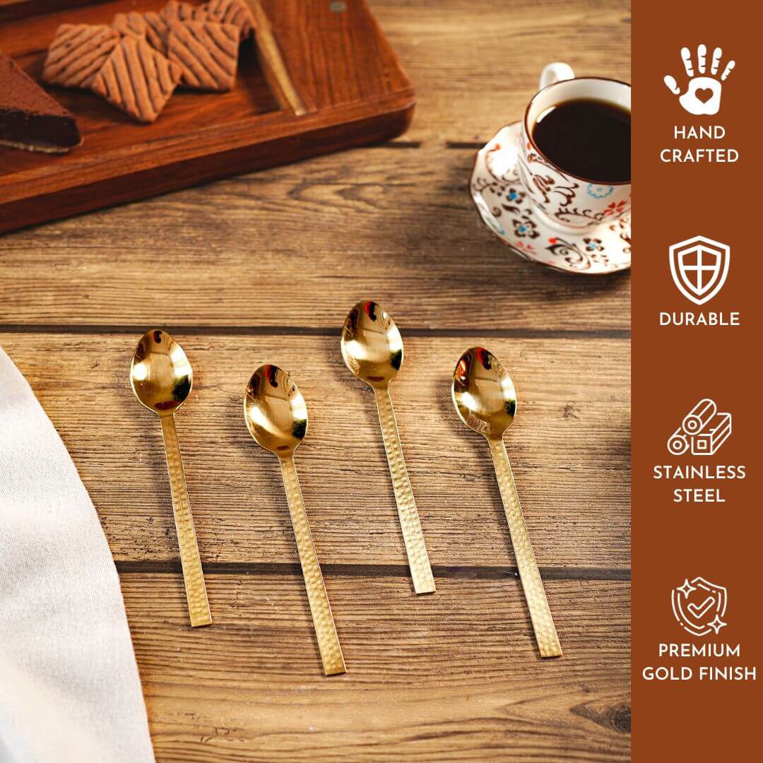 Stainless Steel Hammered Spoon (Gold) - Set of 4 - Behoma