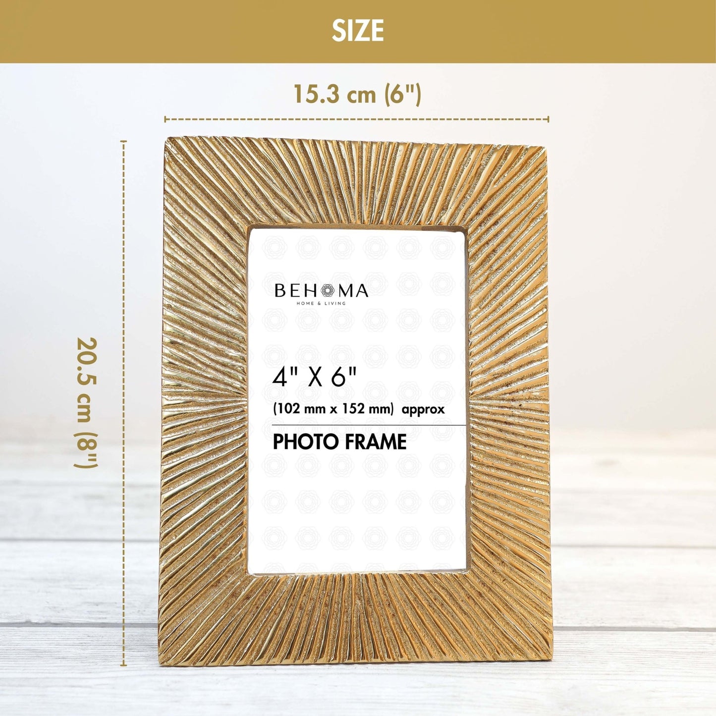 Sunburst Photo Frame, Gold, 4x6 - Behoma