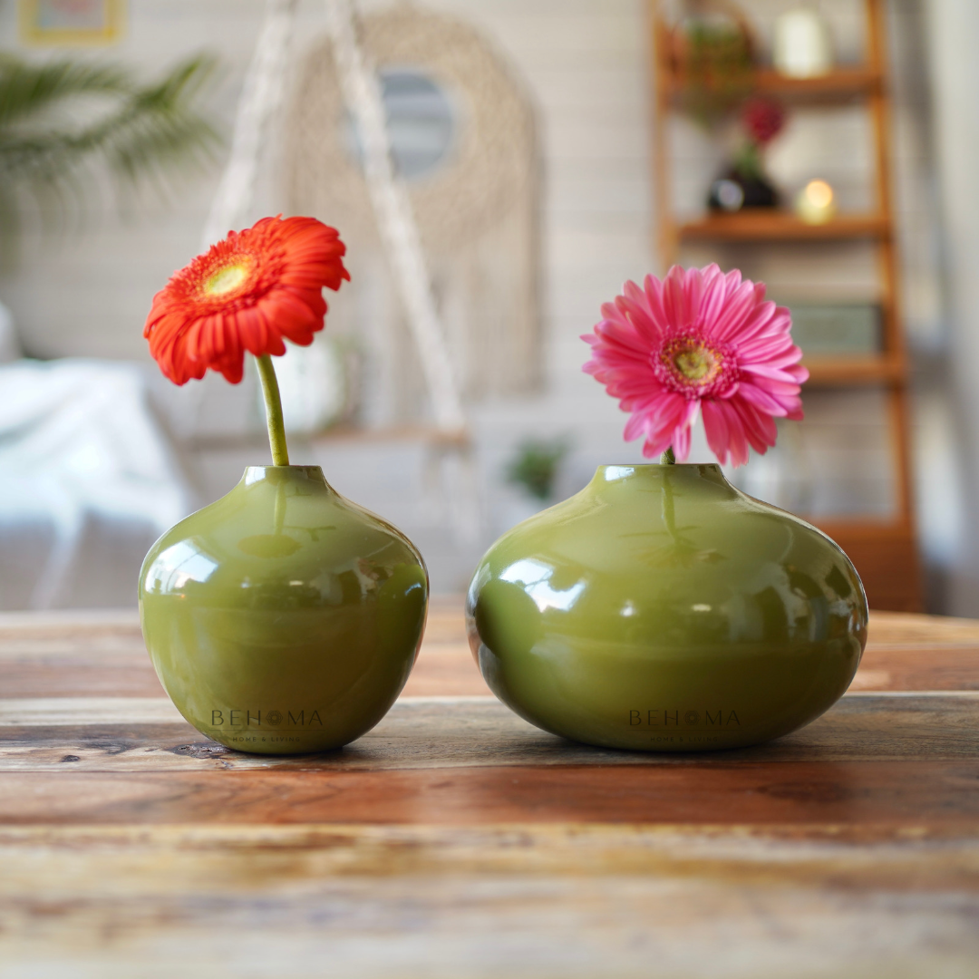 Olive green flower vase set of 2 